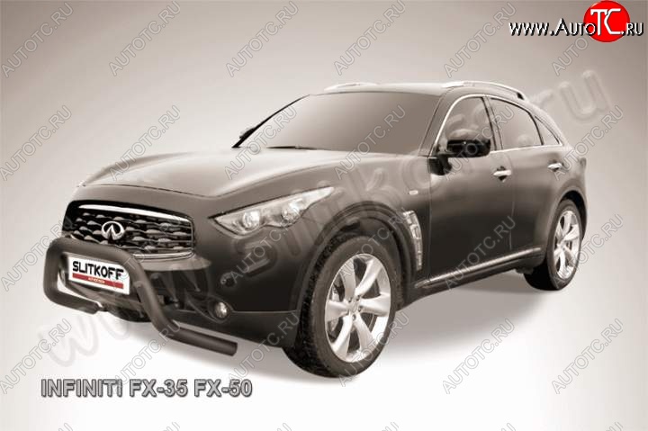25 999 р. Кенгурятник d76 Slitkoff (низкий, широкий)  INFINITI FX35  S51 - FX50  S51 (Цвет: серебристый)  с доставкой в г. Пермь