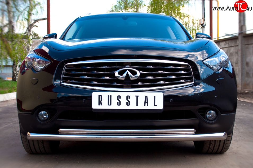 18 949 р. Защита переднего бампера (2 трубыØ63 и 42 мм, нержавейка) SLITKOFF INFINITI QX70 S51 (2013-2020)  с доставкой в г. Пермь