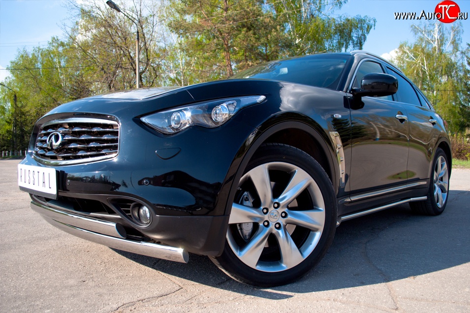 18 549 р. Защита переднего бампера (2 трубыØ75х42 мм, нержавейка) Russtal INFINITI QX70 S51 (2013-2020)  с доставкой в г. Пермь
