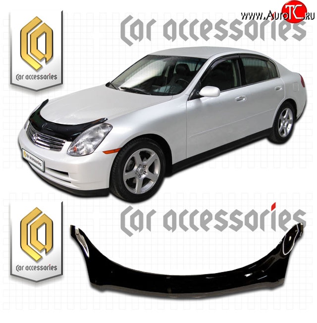 1 329 р. Дефлектор капота CA Plastic INFINITI G35 V35 седан (2002-2007) (Classic черный, Без надписи)  с доставкой в г. Пермь