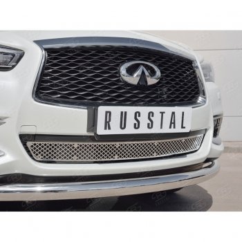 4 849 р. Решетка радиатора Russtal лист (нерж) INFINITI QX60 L50 рестайлинг (2016-2021) (Неокрашенная)  с доставкой в г. Пермь. Увеличить фотографию 2