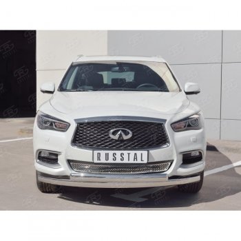 17 999 р. Защита переднего бампера (2 трубыØ75х42 мм, нержавейка) Russtal INFINITI QX60 L50 рестайлинг (2016-2021)  с доставкой в г. Пермь. Увеличить фотографию 2