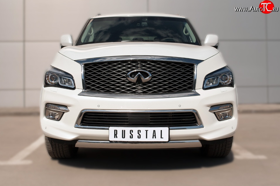 13 999 р. Защита переднего бампера (Ø75х42 мм, нержавейка) Russtal INFINITI QX80 Z62 1-ый рестайлинг (2014-2018)  с доставкой в г. Пермь