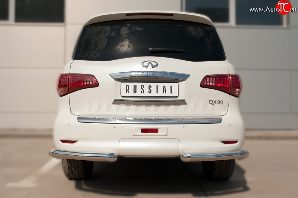 16 849 р. Защита заднего бампера (Ø76 мм уголки, нержавейка) SLITKOFF  INFINITI QX80  Z62 (2014-2018) 1-ый рестайлинг  с доставкой в г. Пермь