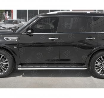 Защита порогов (Ø42 мм, нержавейка) SLITKOFF INFINITI QX80  Z62 (2018-2024) 2-ой рестайлинг