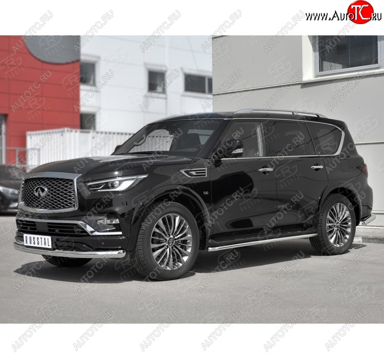20 649 р. Защита переднего бампера (Ø76 мм, нержавейка) SLITKOFF  INFINITI QX80  Z62 (2018-2024) 2-ой рестайлинг  с доставкой в г. Пермь