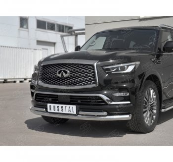 24 999 р. Защита переднего бампера (2 трубы Ø76 и 42 мм, нержавейка) SLITKOFF  INFINITI QX80  Z62 (2018-2024) 2-ой рестайлинг  с доставкой в г. Пермь. Увеличить фотографию 3