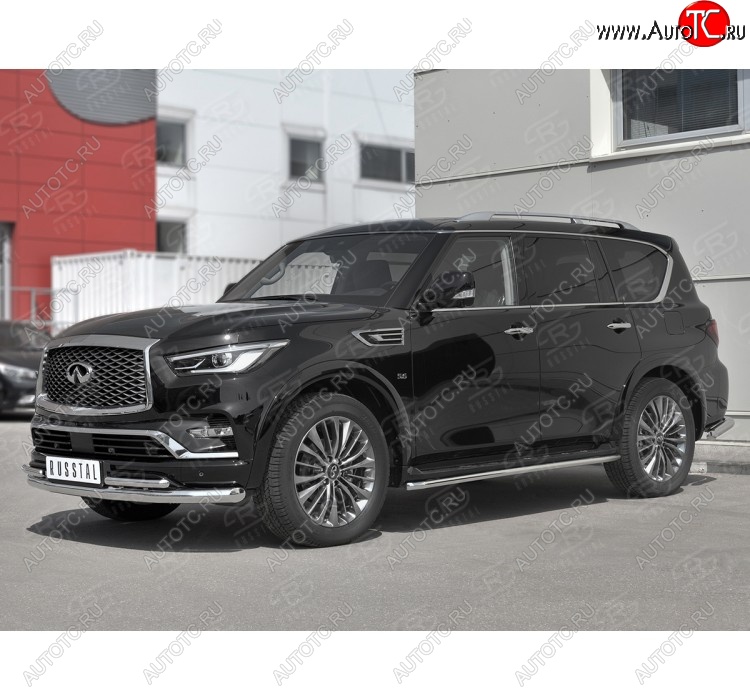 24 999 р. Защита переднего бампера (2 трубы Ø76 и 42 мм, нержавейка) SLITKOFF  INFINITI QX80  Z62 (2018-2024) 2-ой рестайлинг  с доставкой в г. Пермь
