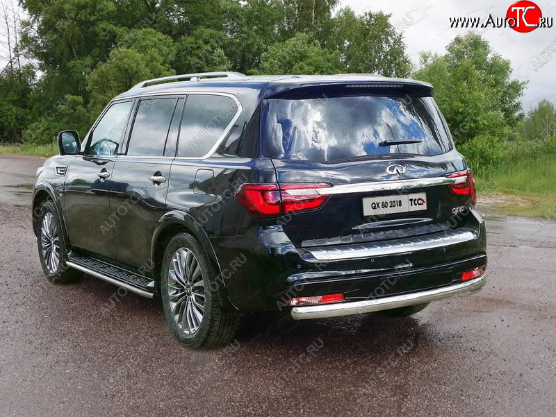 28 299 р. Защита заднего бампера (овальная) ТСС (нержавейка d75х42 мм)  INFINITI QX80  Z62 (2018-2024) 2-ой рестайлинг  с доставкой в г. Пермь