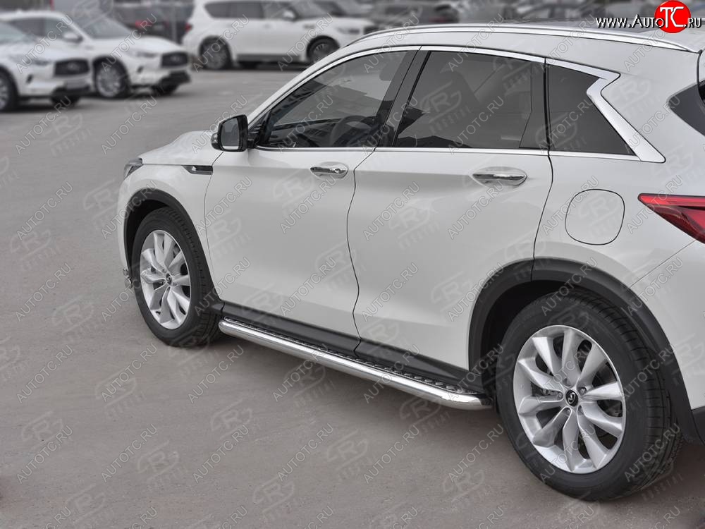 32 849 р. Порожки для ног SLITKOFF (Ø63 мм) INFINITI Qx50 J55 (2017-2022) (Лист алюминиевый, труба - нержавейка)  с доставкой в г. Пермь