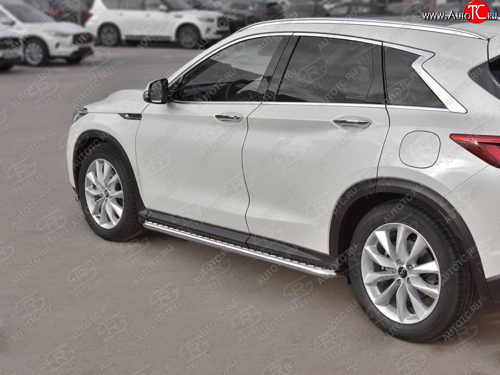 24 649 р. Порожки для ног SLITKOFF (Ø42 мм)  INFINITI Qx50  J55 (2017-2022) (Лист алюминиевый, труба - нержавейка)  с доставкой в г. Пермь