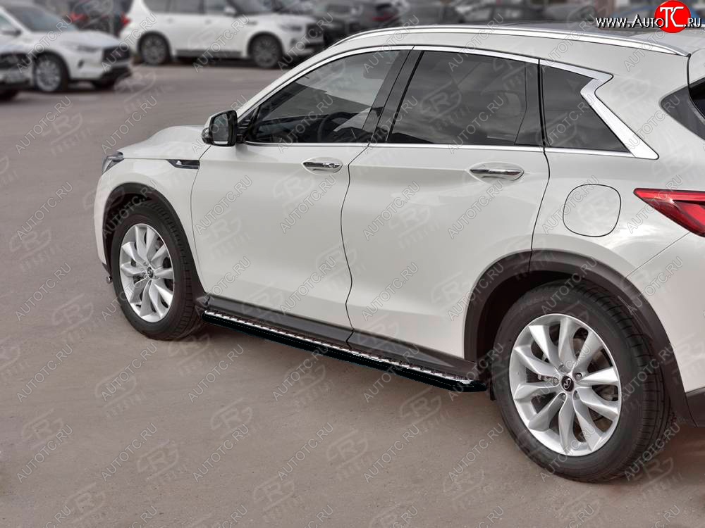 22 999 р. Порожки для ног SLITKOFF (Ø42 мм) INFINITI Qx50 J55 (2017-2022) (Лист алюминиевый, труба - сталь окрашенная в черный цвет)  с доставкой в г. Пермь