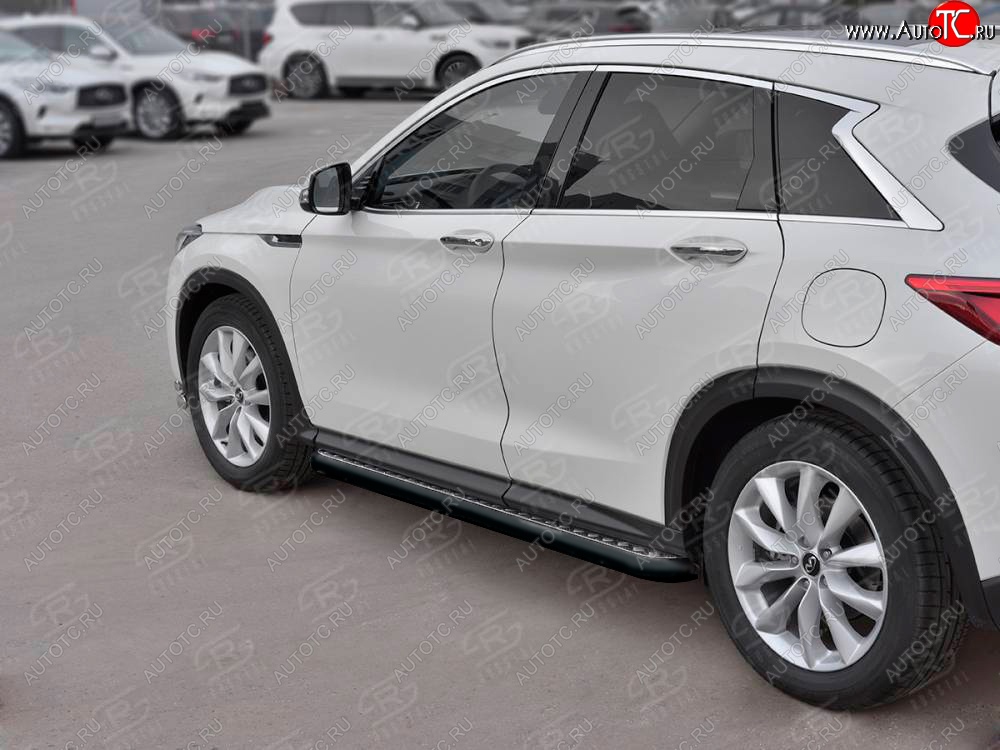 30 799 р. Порожки для ног SLITKOFF (Ø63 мм) INFINITI Qx50 J55 (2017-2022) (Лист алюминиевый, труба - сталь окрашенная в черный цвет)  с доставкой в г. Пермь