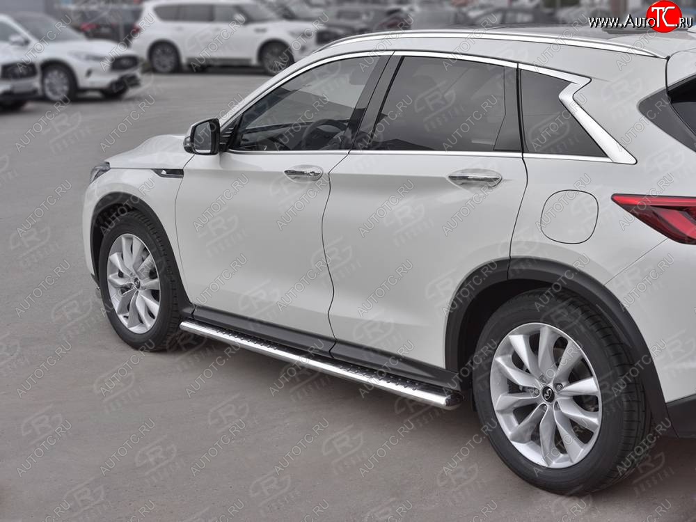 19 399 р. Защита порогов (Ø120x60 мм с проступью, нержавейка) Russtal INFINITI Qx50 J55 (2017-2022)  с доставкой в г. Пермь
