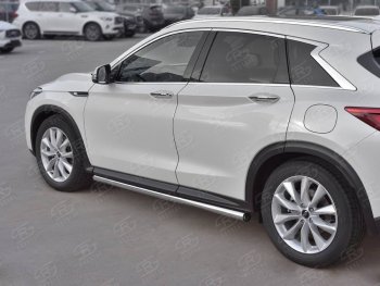 Защита порогов (Ø63 мм, нержавейка) SLITKOFF INFINITI Qx50  J55 (2017-2022) (С пластиковыми заглушками на торцах)