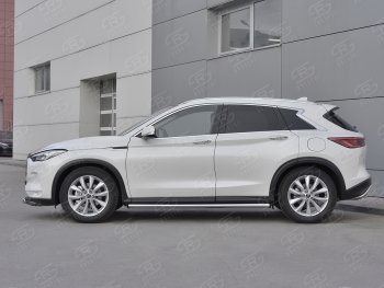 18 799 р. Защита порогов (Ø63 мм, нержавейка) SLITKOFF  INFINITI Qx50  J55 (2017-2022) (С пластиковыми заглушками на торцах)  с доставкой в г. Пермь. Увеличить фотографию 2
