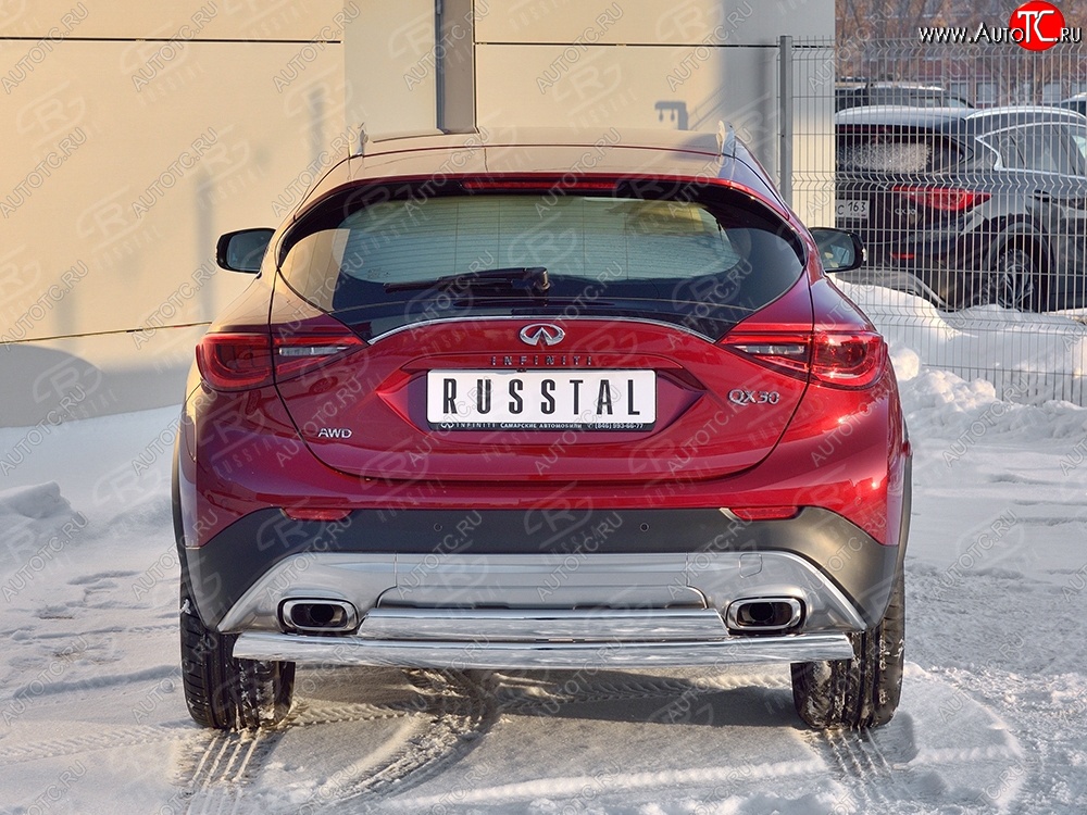 17 999 р. Защита заднего бампера (2 трубы Ø76х42 мм, нержавейка) Russtal INFINITI Qx50 J50 дорестайлинг (2013-2016)  с доставкой в г. Пермь
