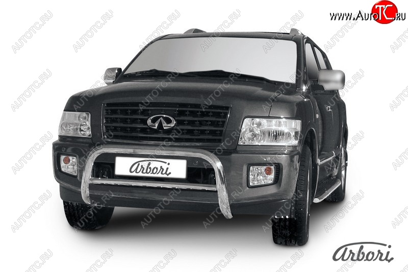 39 599 р. Защита переднего бампера Arbori (низкая - mini, нержавейка, 1 труба d76 mm).  INFINITI QX56  JA60 (2004-2010) дорестайлинг, рестайлинг  с доставкой в г. Пермь