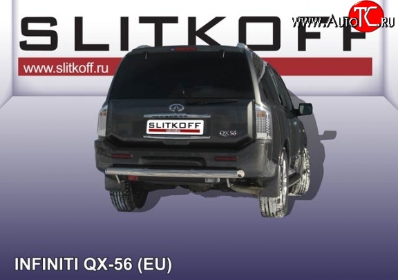 17 899 р. Одинарная защита заднего бампера из трубы диаметром 76 мм Slitkoff INFINITI QX56 JA60 дорестайлинг (2004-2007) (Нержавейка, Полированная)  с доставкой в г. Пермь