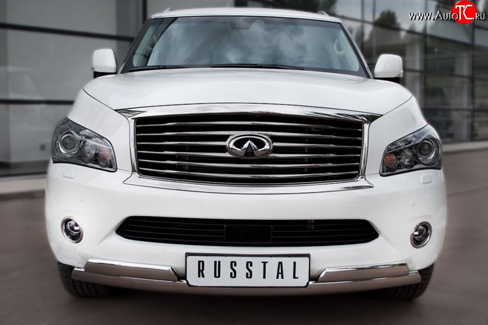 17 999 р. Защита переднего бампера (2 трубыØ76х42 мм, нержавейка) Russtal INFINITI QX56 Z62 (2010-2013)  с доставкой в г. Пермь