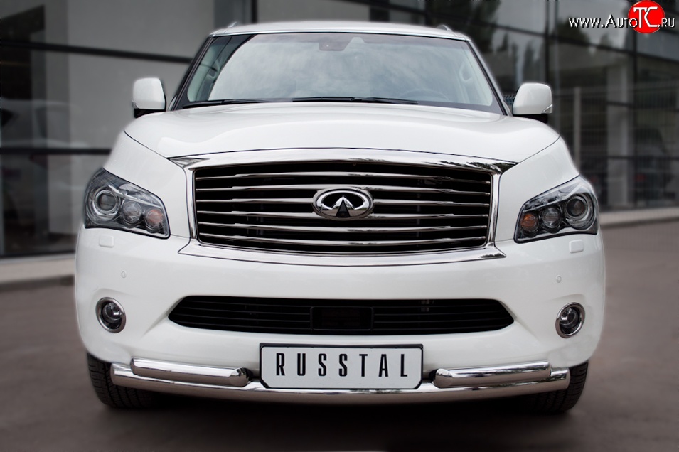 18 699 р. Защита переднего бампера (2 трубыØ76 и 63 мм, нержавейка) SLITKOFF INFINITI QX56 Z62 (2010-2013)  с доставкой в г. Пермь