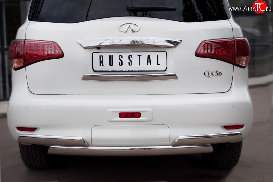 17 999 р. Защита заднего бампера (Ø75x42 мм, нержавейка) Russtal INFINITI QX56 Z62 (2010-2013)  с доставкой в г. Пермь