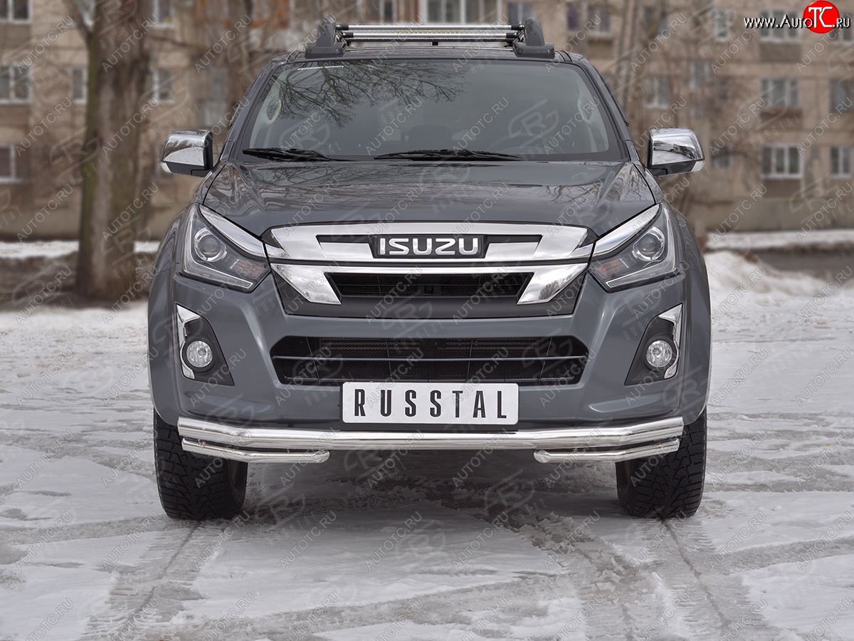 18 999 р. Защита переднего бампера (2 трубы Ø63 и 42 мм, нержавейка) SLITKOFF Isuzu D-Max RT85,TFR DoubleCab рестайлинг (2015-2021)  с доставкой в г. Пермь