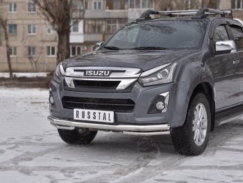 18 999 р. Защита переднего бампера (2 трубы Ø63 и 42 мм, нержавейка) SLITKOFF Isuzu D-Max RT85,TFR DoubleCab рестайлинг (2015-2021)  с доставкой в г. Пермь. Увеличить фотографию 2