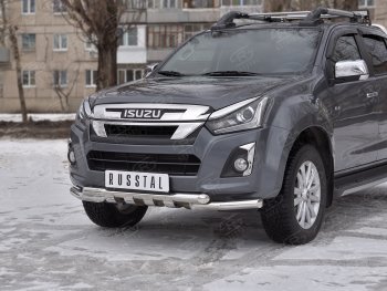 Защита переднего бампера (Ø 63 мм с клыками, нержавейка) SLITKOFF Isuzu D-Max  RT85,TFR DoubleCab (2015-2021) рестайлинг