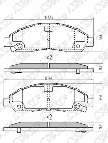 Колодки тормозные SAT (передние) Mitsubishi Lancer 10 CY седан дорестайлинг (2007-2010)