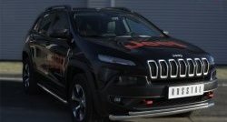 19 449 р. Защита переднего бампера (Trailhawk 2 трубыØ63 и 42 мм, нержавейка) SLITKOFF Jeep Cherokee KL дорестайлинг (2014-2017)  с доставкой в г. Пермь. Увеличить фотографию 2