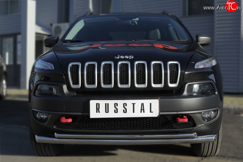 19 449 р. Защита переднего бампера (Trailhawk 2 трубыØ63 и 42 мм, нержавейка) SLITKOFF Jeep Cherokee KL дорестайлинг (2014-2017)  с доставкой в г. Пермь
