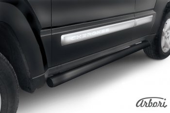 Защита штатных порогов Arbori (черная, d76 mm). Jeep Cherokee  KJ (2001-2005) дорестайлинг