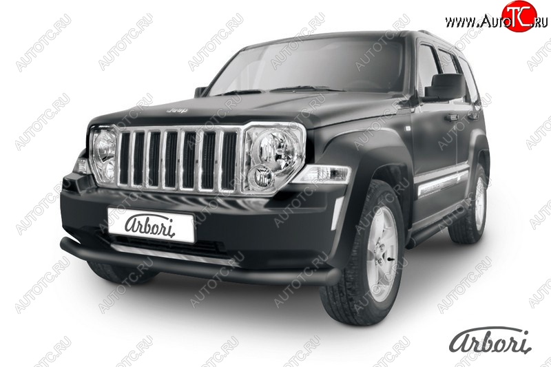 8 837 р. Защита переднего бампера Arbori (черная, 1 труба d76 mm).  Jeep Cherokee  KK (2007-2014)  с доставкой в г. Пермь
