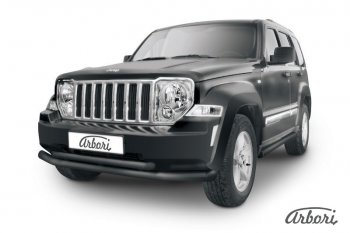 Защита переднего бампера Arbori (черная, 2 трубы d76 и 57 mm) Jeep Cherokee  KK (2007-2014)