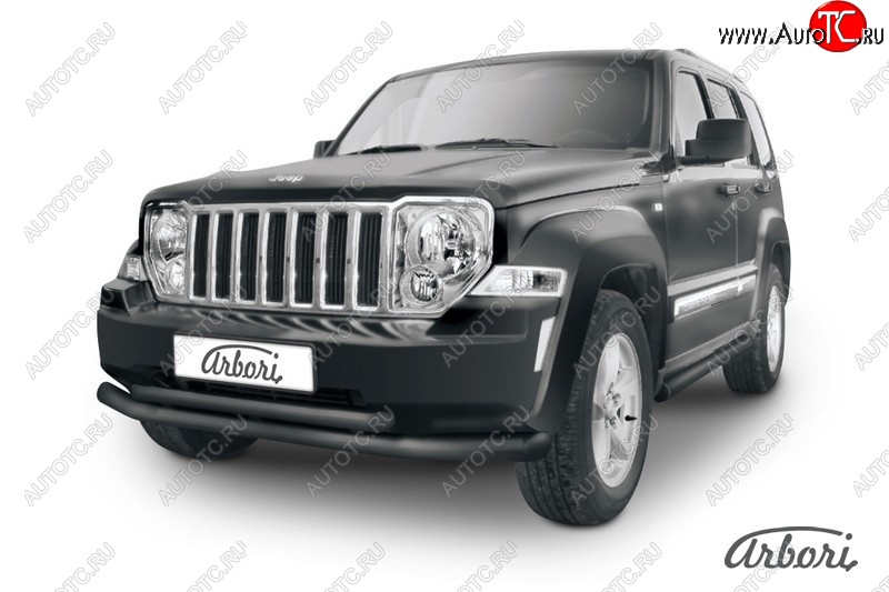12 509 р. Защита переднего бампера Arbori (черная, 2 трубы d76 и 57 mm)  Jeep Cherokee  KK (2007-2014)  с доставкой в г. Пермь