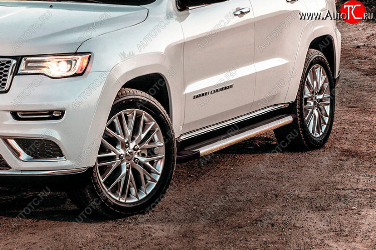 10 399 р. Пороги алюминиевые Slitkoff Jeep Grand Cherokee WK2 1-ый рестайлинг (2013-2018) (Luxe Silver)  с доставкой в г. Пермь
