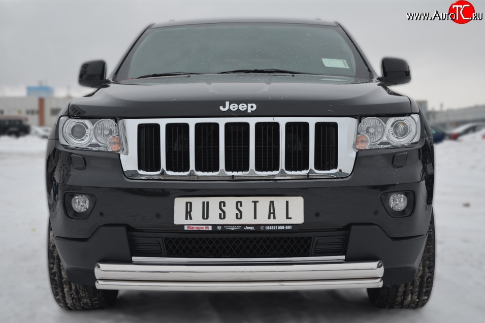 17 749 р. Защита переднего бампера (2 трубыØ76 и 42 мм, нержавейка) SLITKOFF Jeep Grand Cherokee WK2 дорестайлинг (2010-2013)  с доставкой в г. Пермь