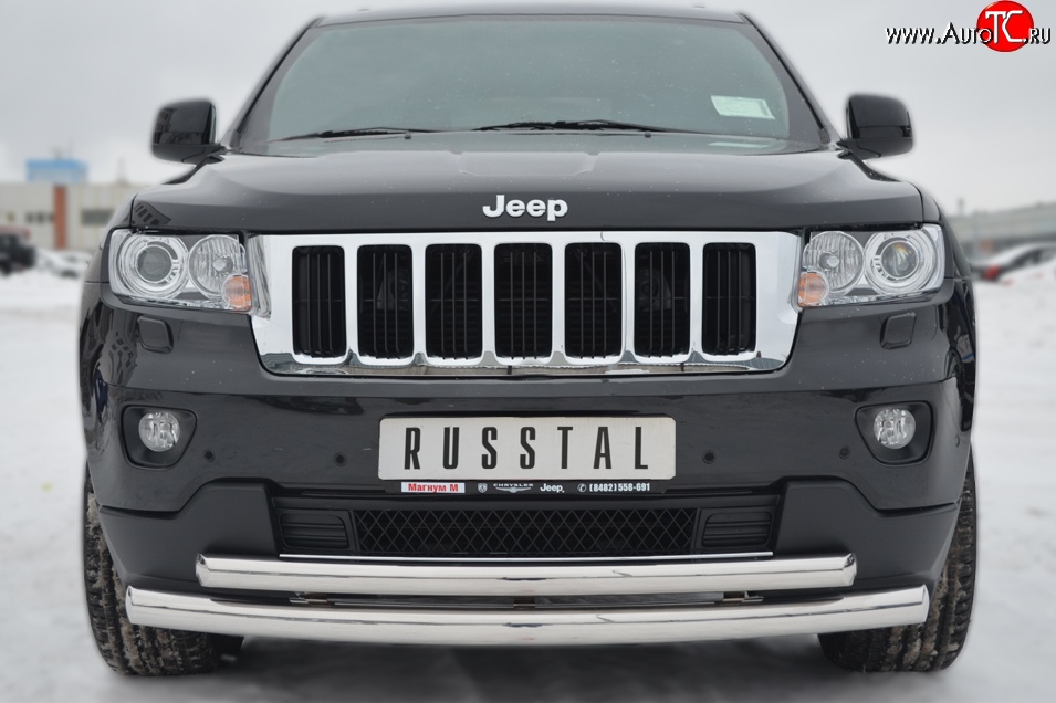 20 399 р. Защита переднего бампера (2 трубыØ76 и 63 мм, нержавейка) SLITKOFF  Jeep Grand Cherokee  WK2 (2010-2013) дорестайлинг  с доставкой в г. Пермь