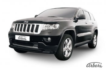 Защита переднего бампера Arbori (черная, 1 труба d76 mm). Jeep Grand Cherokee  WK2 (2010-2013) дорестайлинг