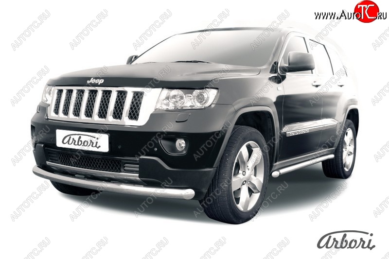 14 579 р. Защита переднего бампера Arbori (нержавейка, 1 труба d76 mm).  Jeep Grand Cherokee  WK2 (2010-2013) дорестайлинг  с доставкой в г. Пермь