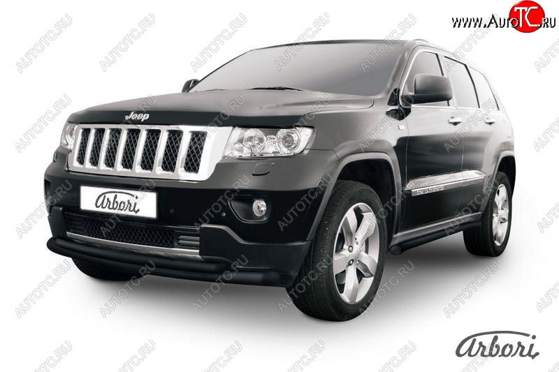 9 179 р. Защита переднего бампера Arbori (черная, 2 трубы d76 и 57 mm)  Jeep Grand Cherokee  WK2 (2010-2013) дорестайлинг  с доставкой в г. Пермь