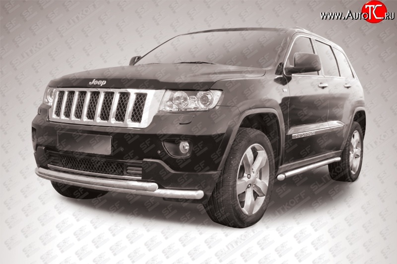 15 949 р. Двойная защита переднего бампера из труб диаметрами по 57 мм Slitkoff  Jeep Grand Cherokee  WK2 (2010-2013) дорестайлинг (Нержавейка, Полированная)  с доставкой в г. Пермь