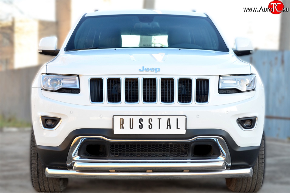 19 999 р. Защита переднего бампера (2 трубыØ76 и 63 мм, нержавейка) SLITKOFF Jeep Grand Cherokee WK2 1-ый рестайлинг (2013-2018)  с доставкой в г. Пермь