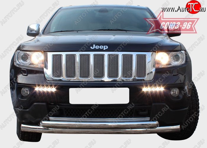 20 654 р. Защита переднего бампера двойная Souz-96 (d76/60) V1  Jeep Grand Cherokee  WK2 (2010-2013) дорестайлинг  с доставкой в г. Пермь