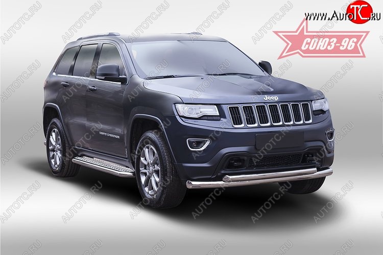 20 249 р. Защита переднего бампера двойная Souz-96 (d76/60)  Jeep Grand Cherokee  WK2 (2010-2013) дорестайлинг  с доставкой в г. Пермь