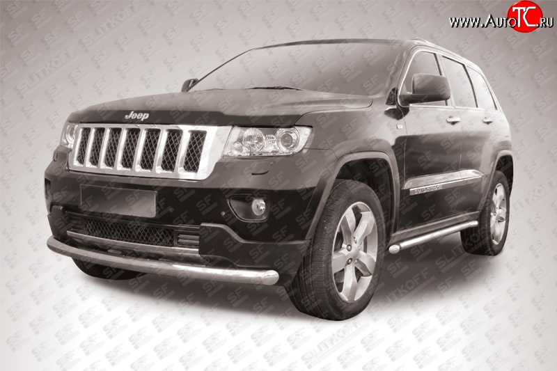 14 799 р. Одинарная защита переднего бампера диаметром 76 мм Slitkoff  Jeep Grand Cherokee  WK2 (2010-2013) дорестайлинг (Нержавейка, Полированная)  с доставкой в г. Пермь