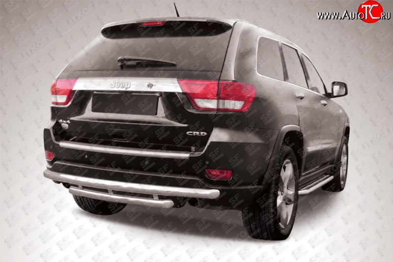 12 999 р. Двойная защита заднего бампера из труб диаметрами по 57 мм Slitkoff  Jeep Grand Cherokee  WK2 (2010-2013) дорестайлинг (Нержавейка, Полированная)  с доставкой в г. Пермь