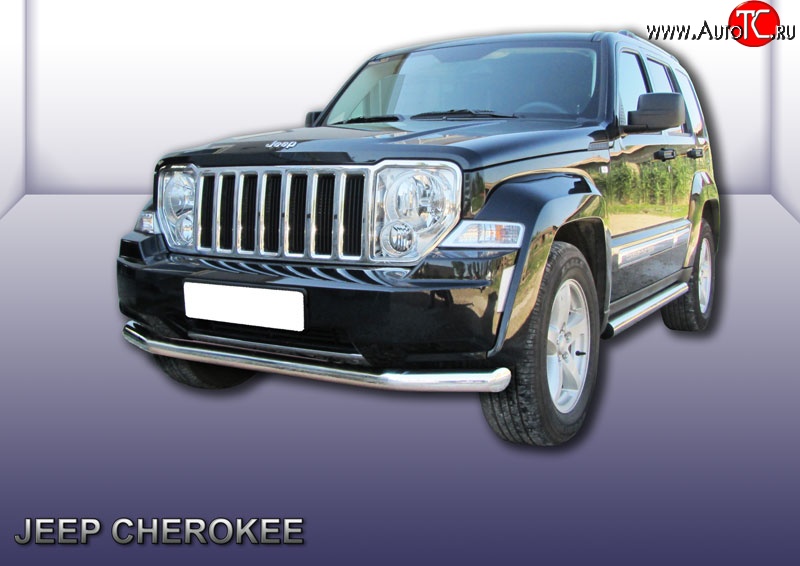 16 299 р. Одинарная защита переднего бампера диаметром 76 мм Slitkoff  Jeep Liberty  KK (2007-2013) (Нержавейка, Полированная)  с доставкой в г. Пермь