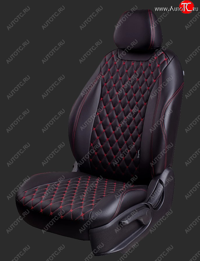 13 399 р. Чехлы для сидений Lord Autofashion Байрон (экокожа, спинка 40/60, подлокотник, отд. бок, 2 П- и 1 Г-образных подголовника) KIA K5 DL (2019-2022) (Черный, вставка черная, строчка красная)  с доставкой в г. Пермь